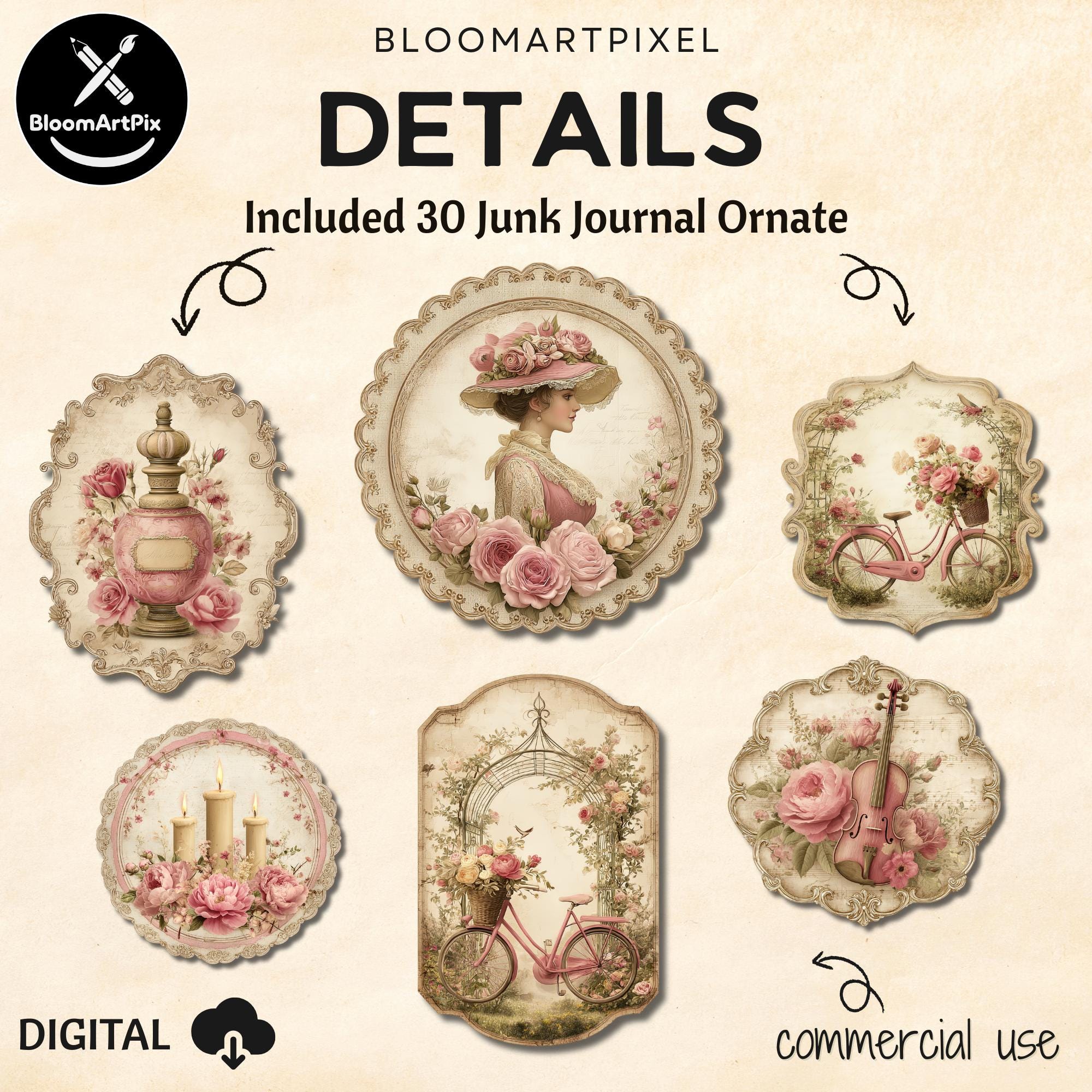 Pages Shabby Chic Junk Journal Kit Pink Floral Vintage Ephemera ...