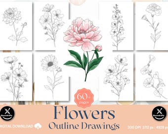 60+ Flower Outlines Adult Coloring Pages DIY Paint Art Kit Template (Digital Download)