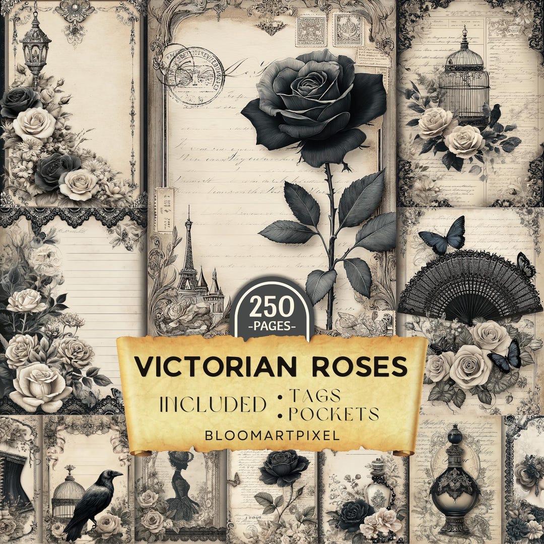 Victorian Roses Gothic Junk Journal Kit Vintage Scrapbook Pages ...