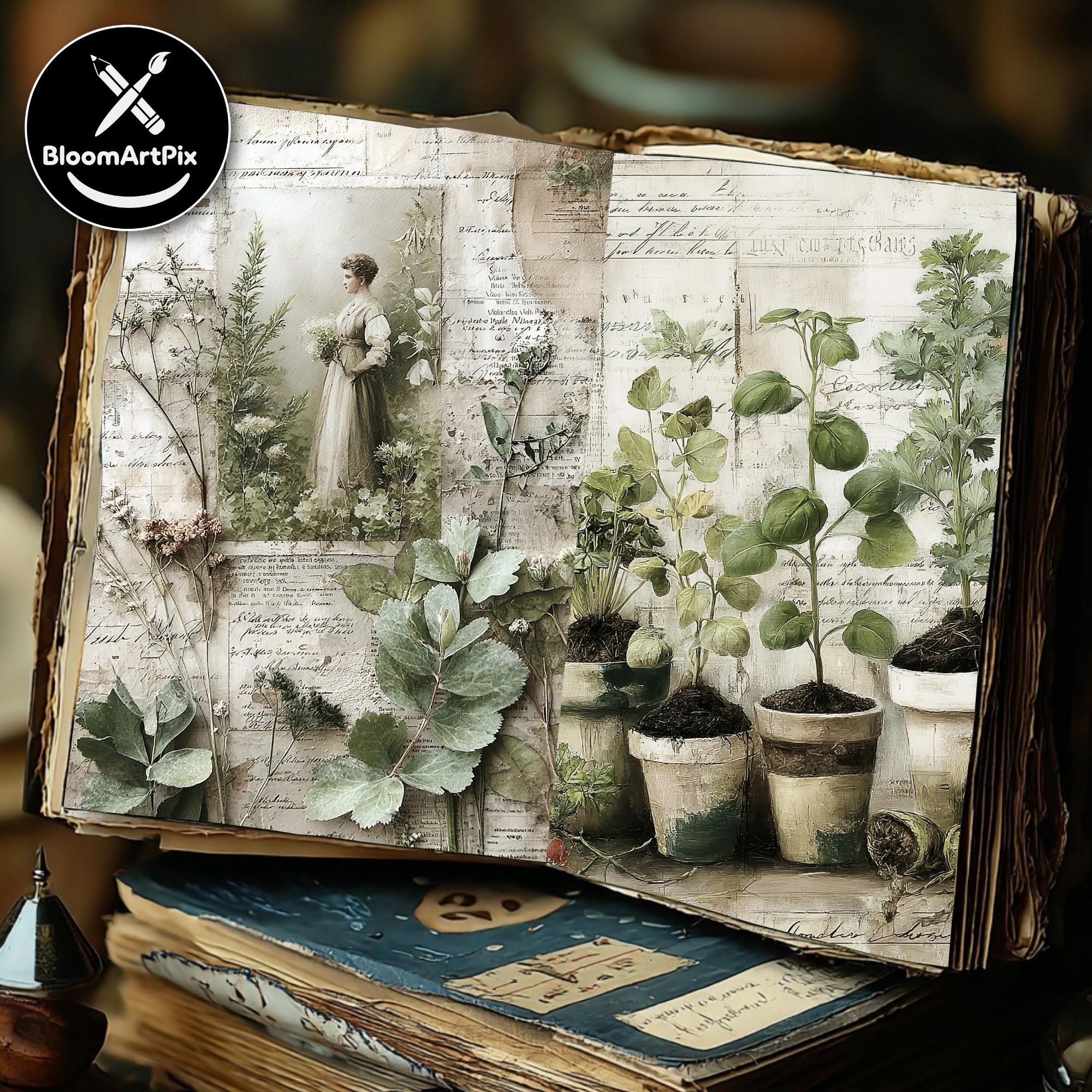 Herbal Junk Journal Pages Botanical Rustic Vintage Scrapbook Paper ...
