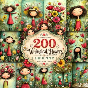 Whimsical Girl Junk Journal Pages, Flower Fairies Writing Scenes, Storybook Clipart (Digital Download)