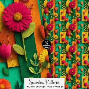 Ensemble de motifs floraux patchwork sans couture, motif répétitif de courtepointe florale colorée, pour la conception de tissus et la sublimation image 9