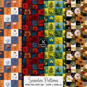Ensemble de motifs floraux patchwork sans couture, motif répétitif de courtepointe florale colorée, pour la conception de tissus et la sublimation image 15