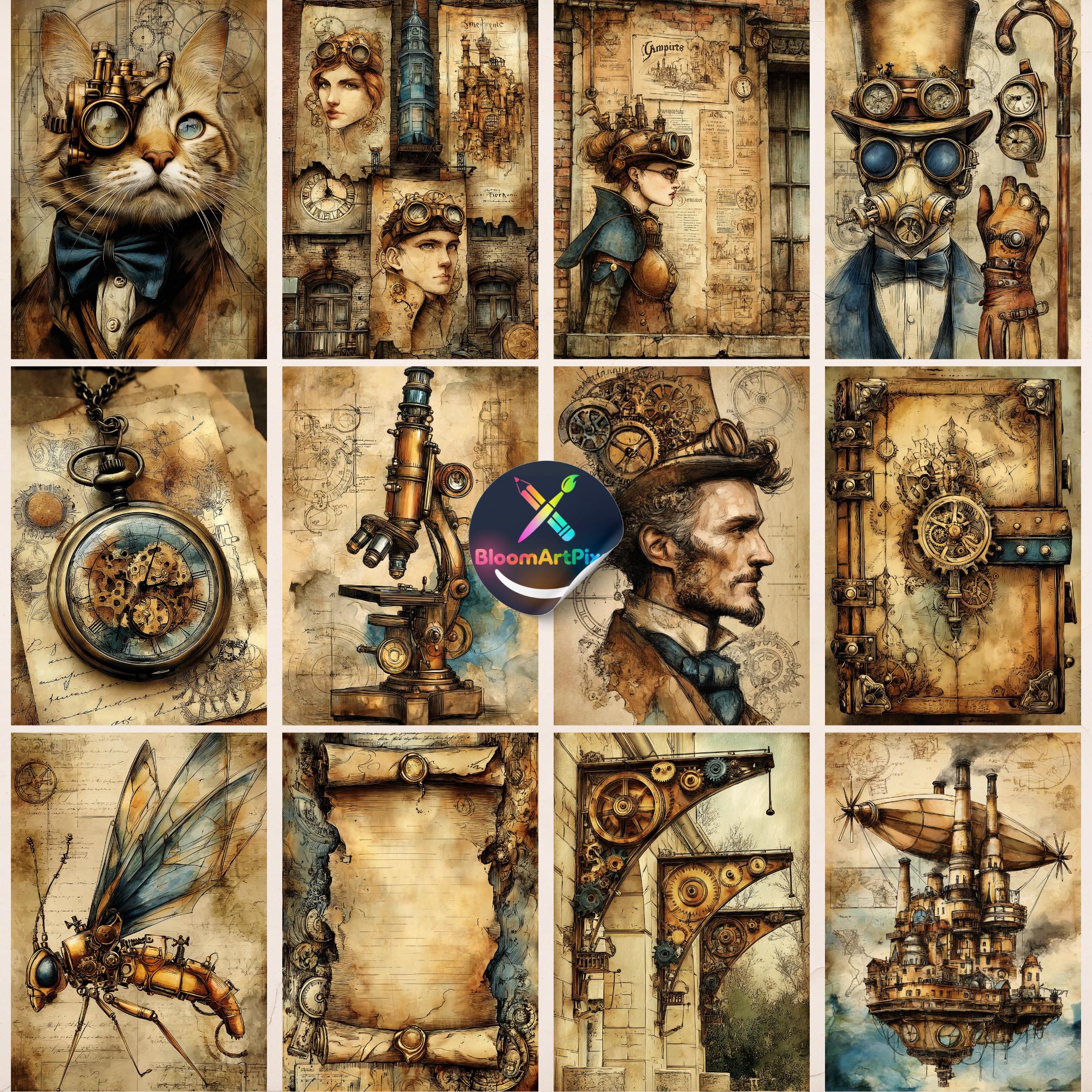 Steampunk Junk Journal Kit Vintage Industrial Ephemera Scrapbook Paper ...