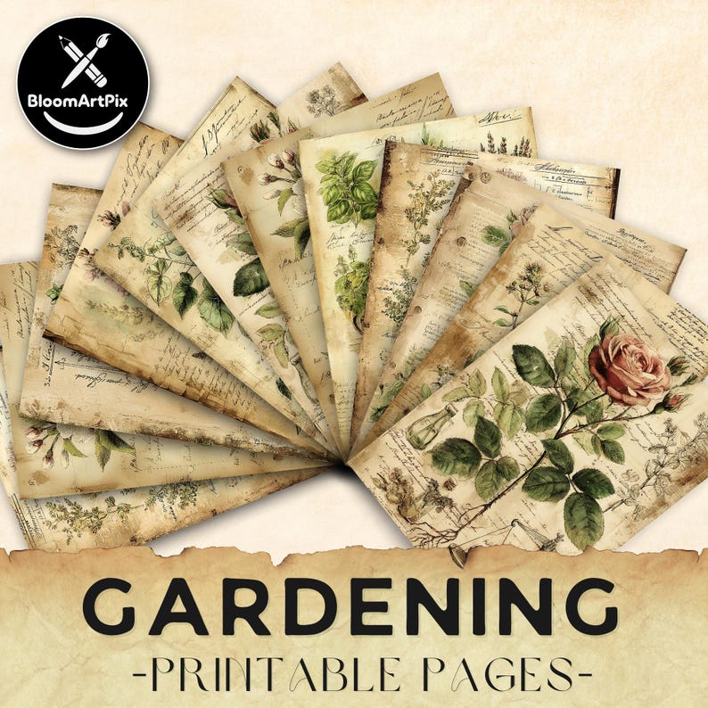 Vintage Botanical Gardening Junk Journal Pages Scrapbook Ephemera ...
