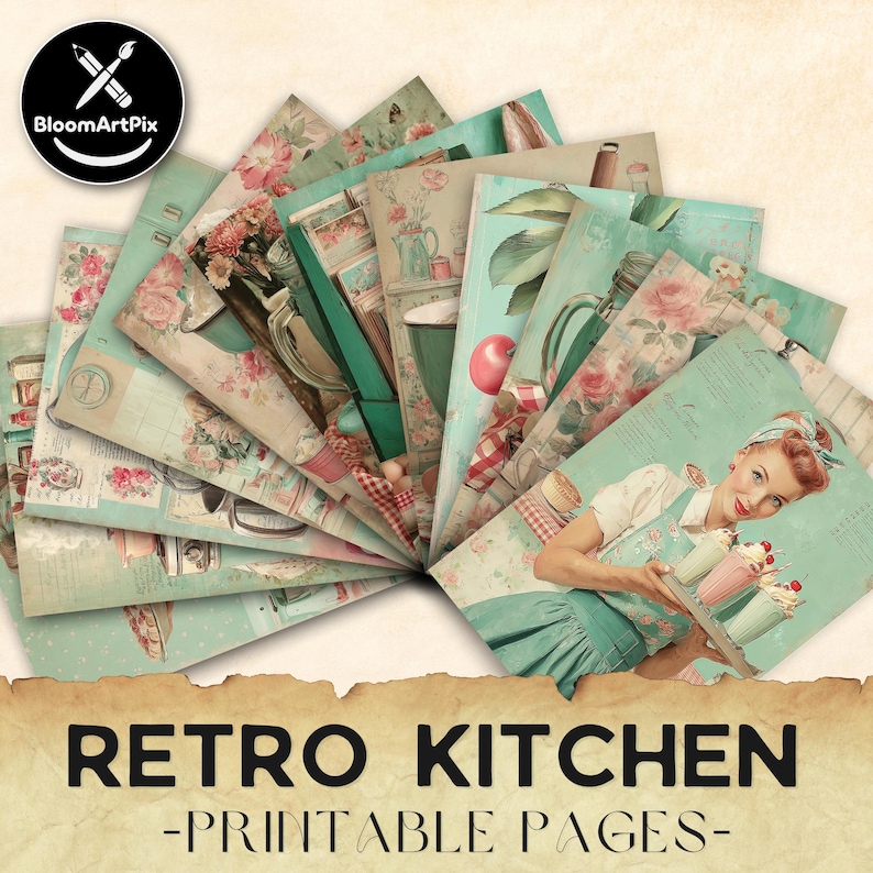 Retro Kitchen Junk Journal Kit Vintage Baking Ephemera Pastel 50s ...