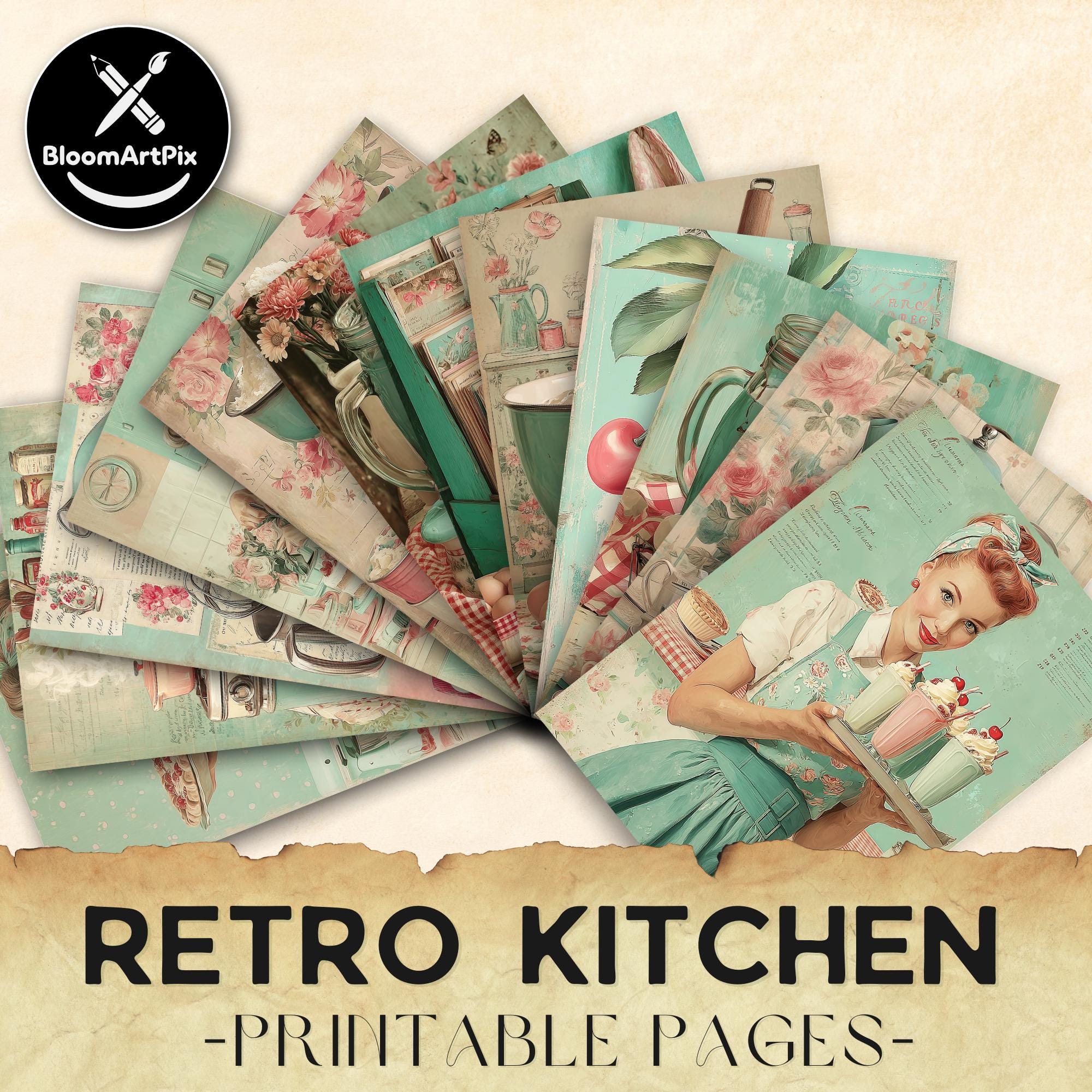 Retro Kitchen Junk Journal Kit Vintage Baking Ephemera Pastel 50s ...