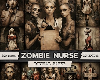 Zombie Krankenschwester Junk Journal Kit Gruselige medizinische Ephemera Horror Krankenhaus Vintage Kunst (Digitaler Download)