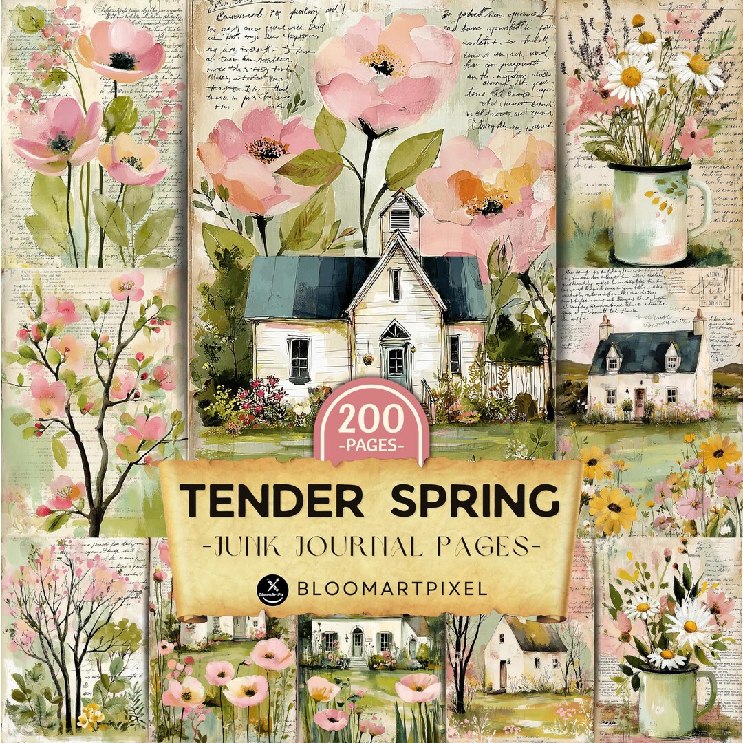 Tender Spring Junk Journal Pages Vintage Floral Ephemera Scrapbook ...