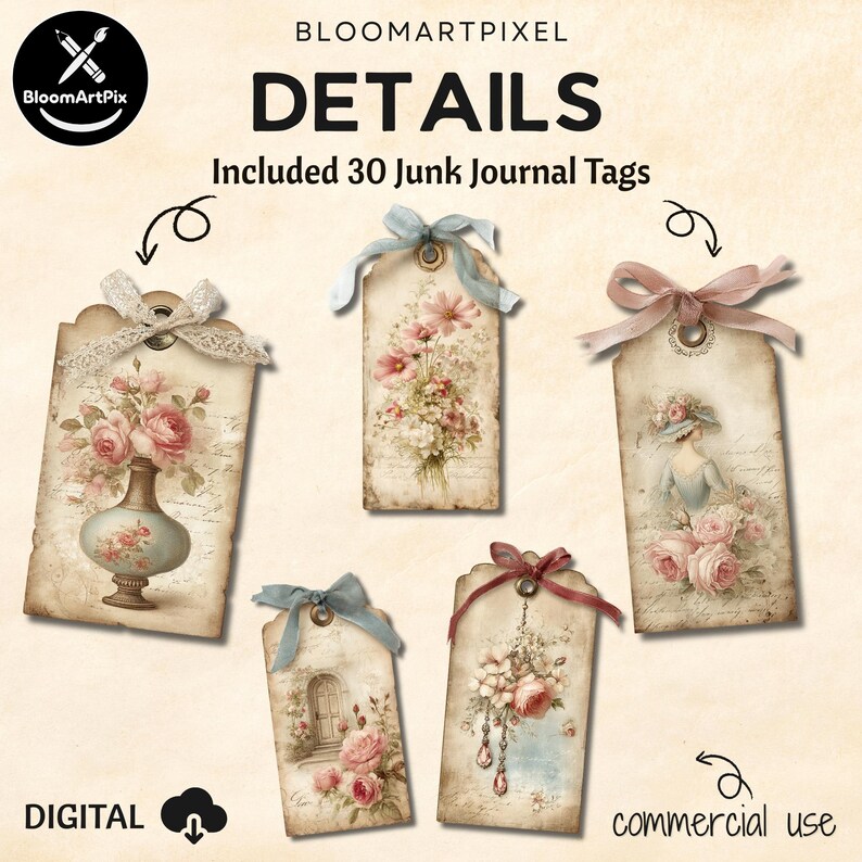 Pages Shabby Chic Junk Journal Kit Pink Floral Vintage Ephemera ...
