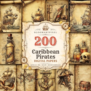 Vintage Pirate Junk Journal Pages, Nautical Scrapbook Kit, Skull Treasure Map (Digital Download)