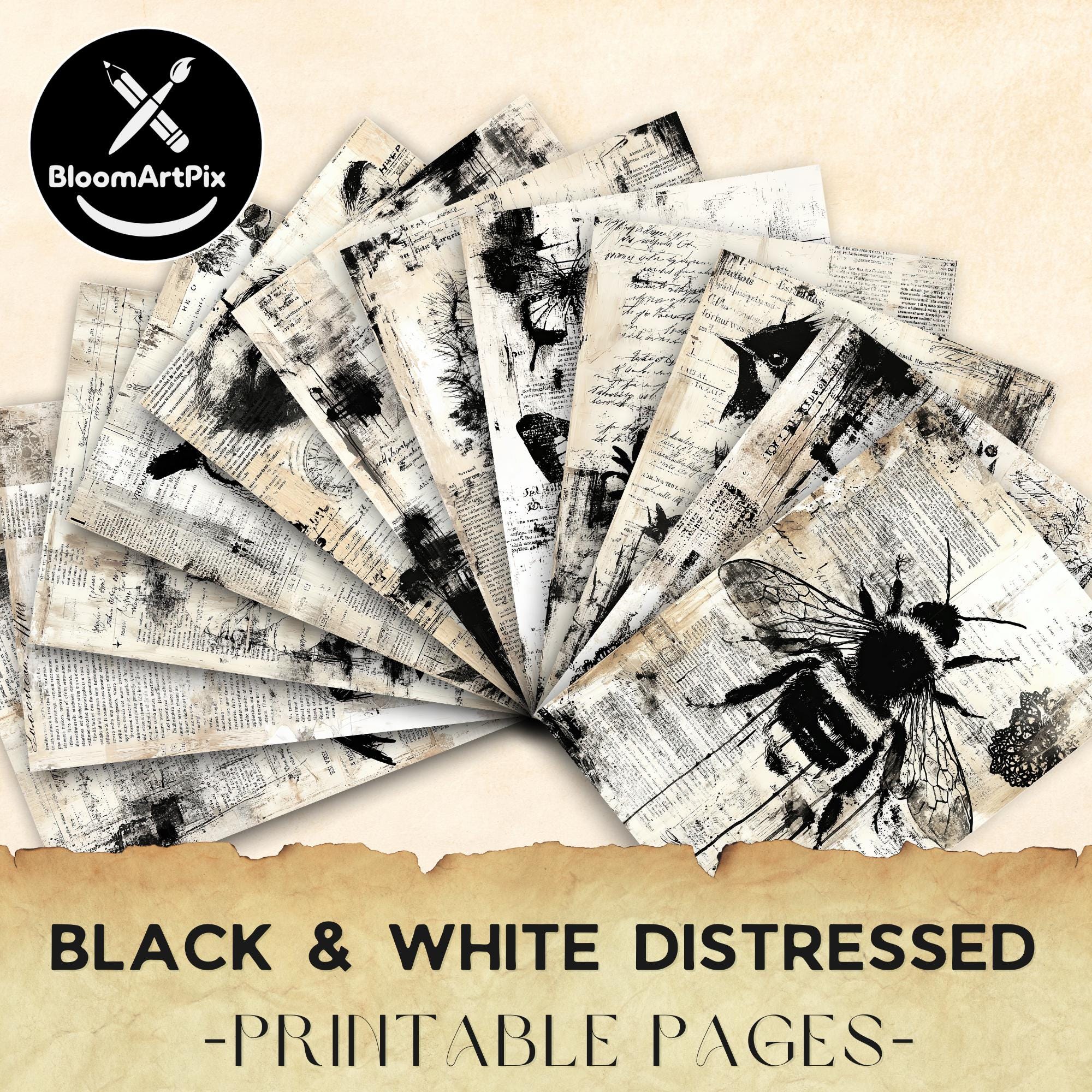 Black & White Distressed Junk Journal Kit 200 Vintage Grunge Printable ...