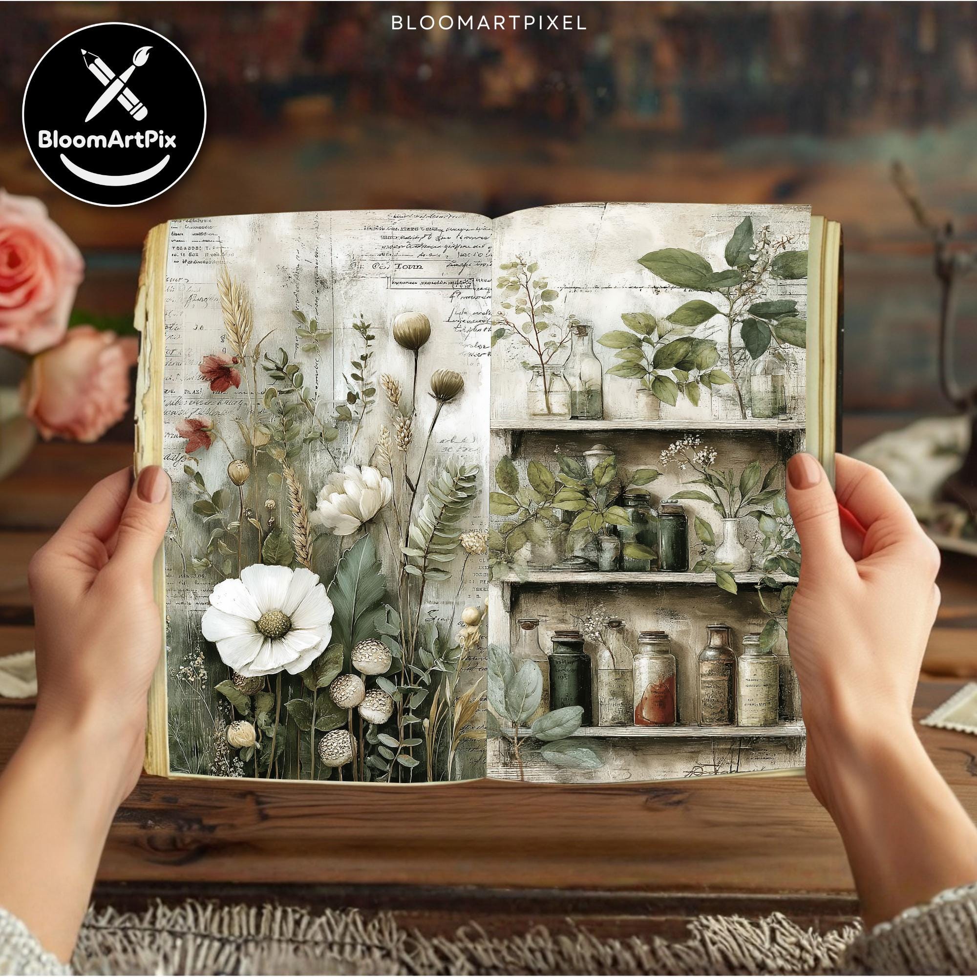 Herbal Junk Journal Pages Botanical Rustic Vintage Scrapbook Paper ...