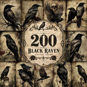 Raven Junk Journal Pages Gothic Vintage Crow Scrapbook Paper Kit (Digital Download)
