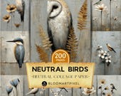 Neutral Birds Collage Paper 200 Pages Vintage Floral Junk Journal Ephemera (Digital Download)