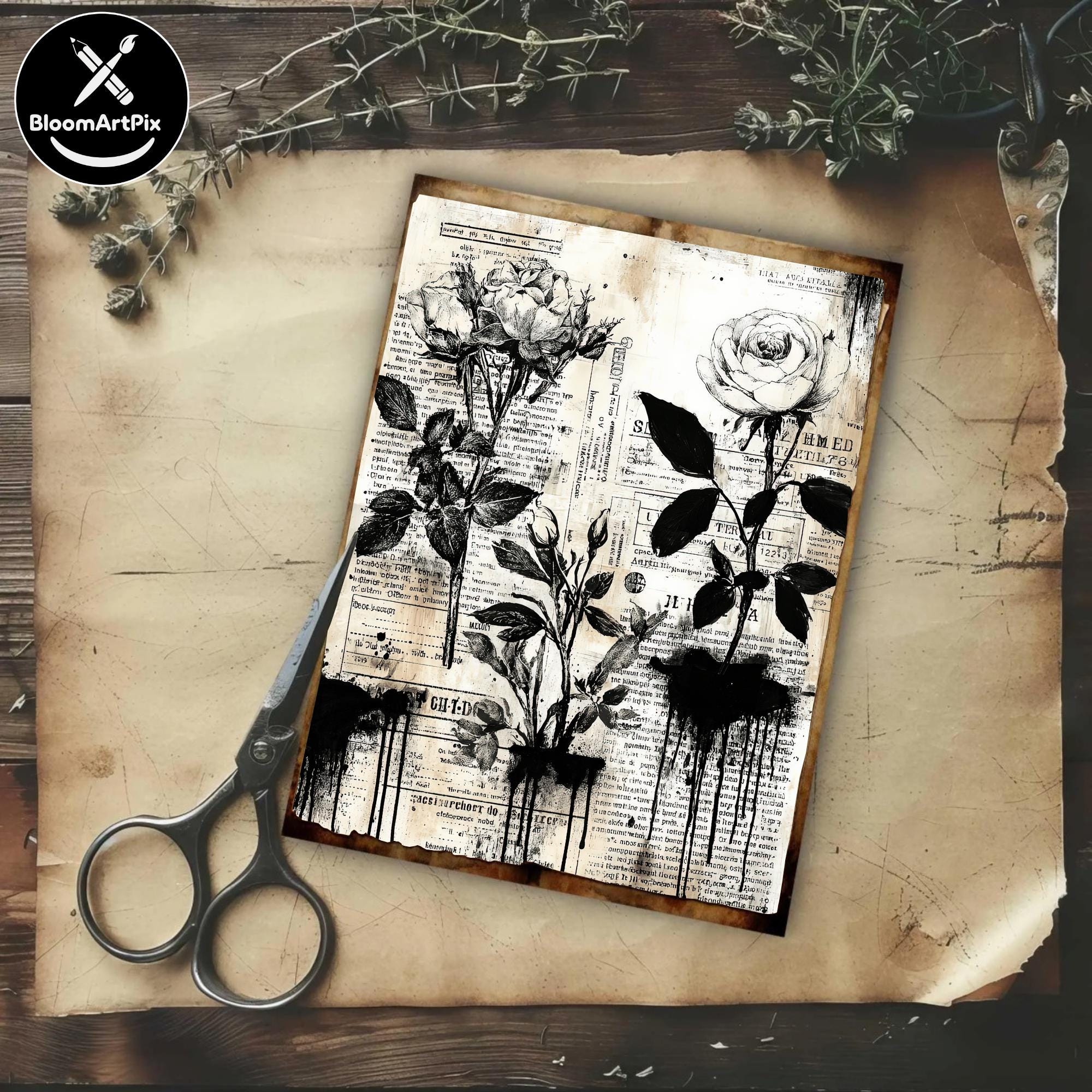 Black & White Distressed Junk Journal Kit 200 Vintage Grunge Printable ...