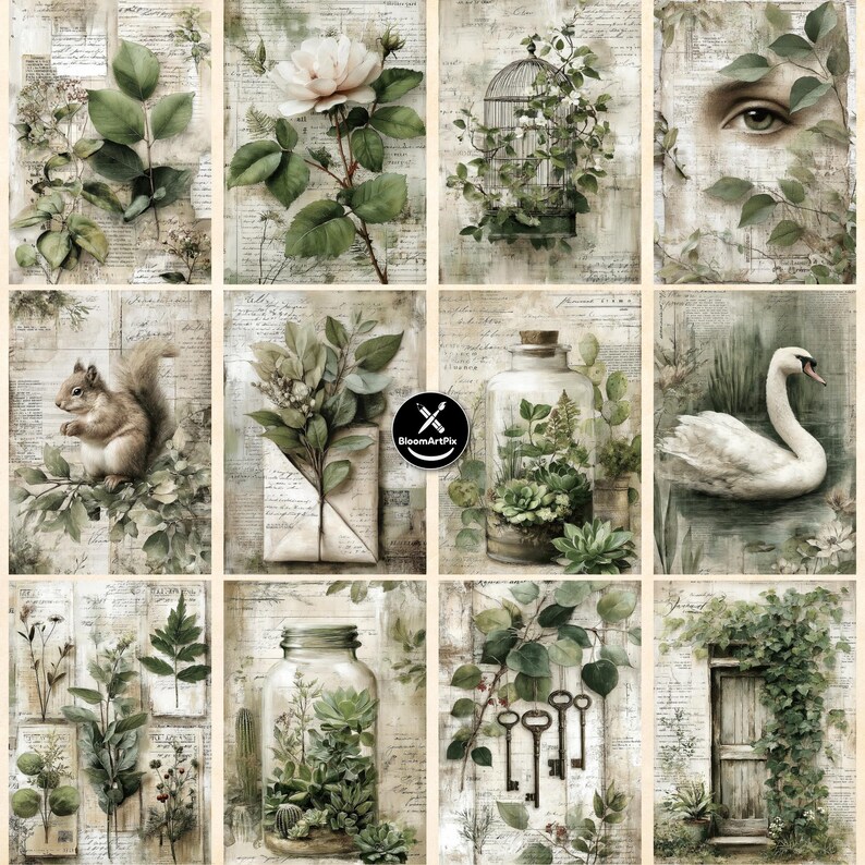 Herbal Junk Journal Pages Botanical Rustic Vintage Scrapbook Paper ...