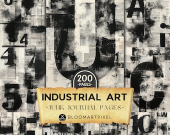 Industrial Art Junk Journal Pages, Grunge Typography Digital Paper Kit (Digital Download)