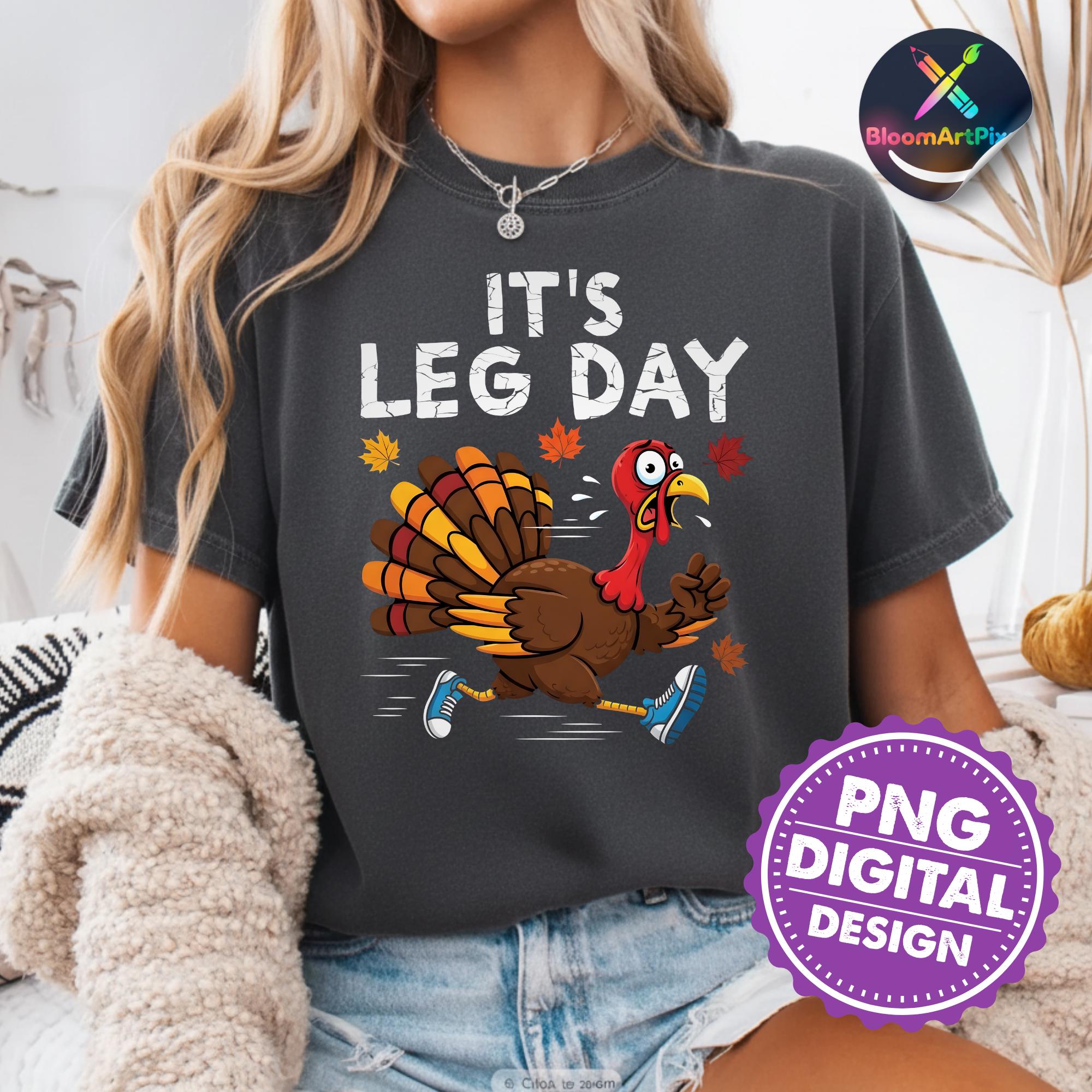 Anbech Women's "Today Is Leg Day" Thanksgiving T-Shirt - Funny Turkey Graphic Tee (Black) - View #6