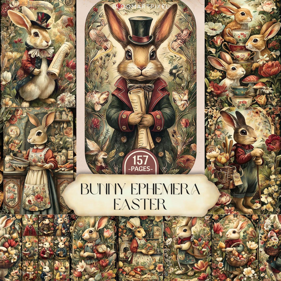 Vintage Easter Bunny Junk Journal Ephemera Victorian Rabbit Sublimation ...