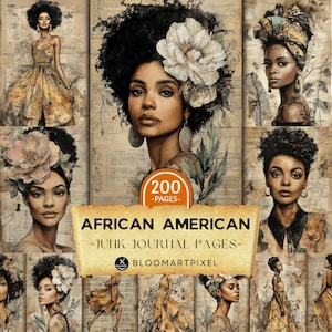 African American Junk Journal Seiten Vintage schwarze Mädchen Scrapbook Kit (digitaler Download)