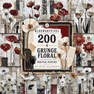 Grunge Floral Junk Journal Pages Botanical Ephemera Vintage Scrapbook Paper (Digital Download)