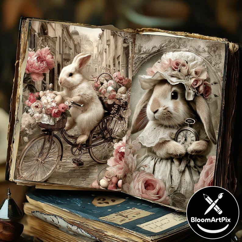 Vintage Easter Bunny Junk Journal Kit Spring Ephemera Pockets (digital ...