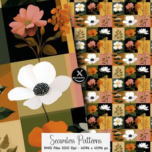 Ensemble de motifs floraux patchwork sans couture, motif répétitif de courtepointe florale colorée, pour la conception de tissus et la sublimation image 5