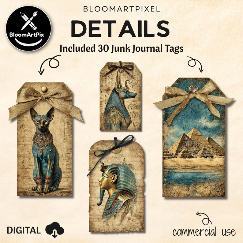Pharaoh Ribbon Egyptian Junk Journal Kit Ancient Hieroglyph Ephemera Scrapbook Paper ...