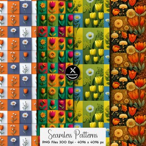 Ensemble de motifs floraux patchwork sans couture, motif répétitif de courtepointe florale colorée, pour la conception de tissus et la sublimation image 13