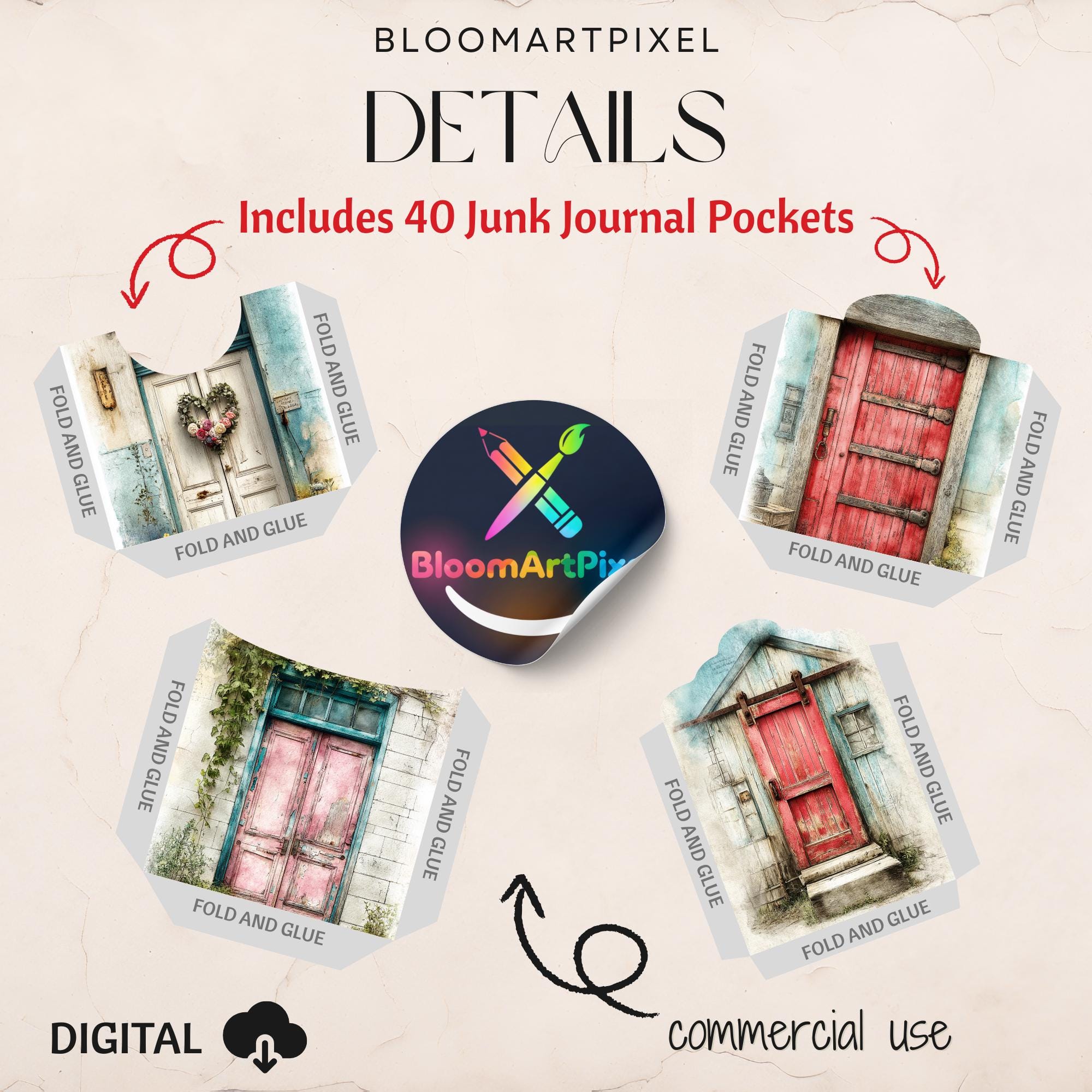 Vintage Antique Door Junk Journal Kit Rustic Ephemera (digital Download ...