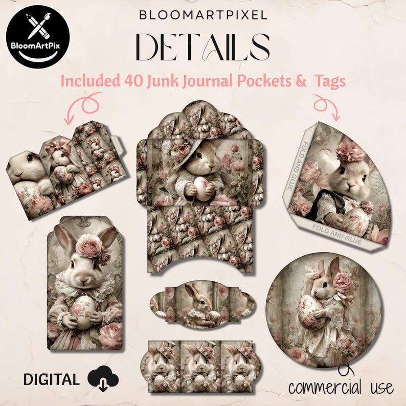 Vintage Easter Bunny Junk Journal Kit Spring Ephemera Pockets (digital ...