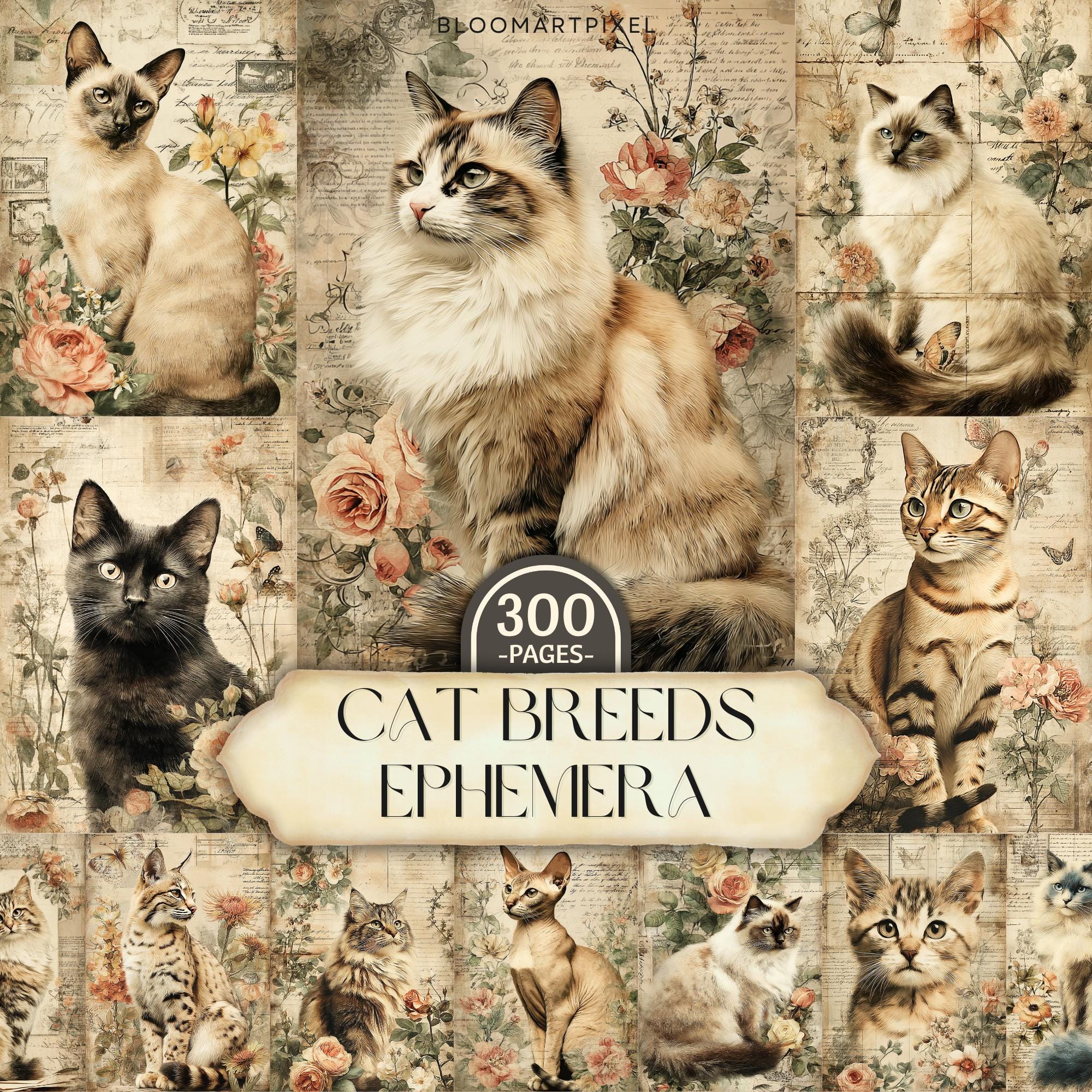Vintage Cat Breeds Ephemera Bundle, Junk Journal Pages, 300 Pcs ...