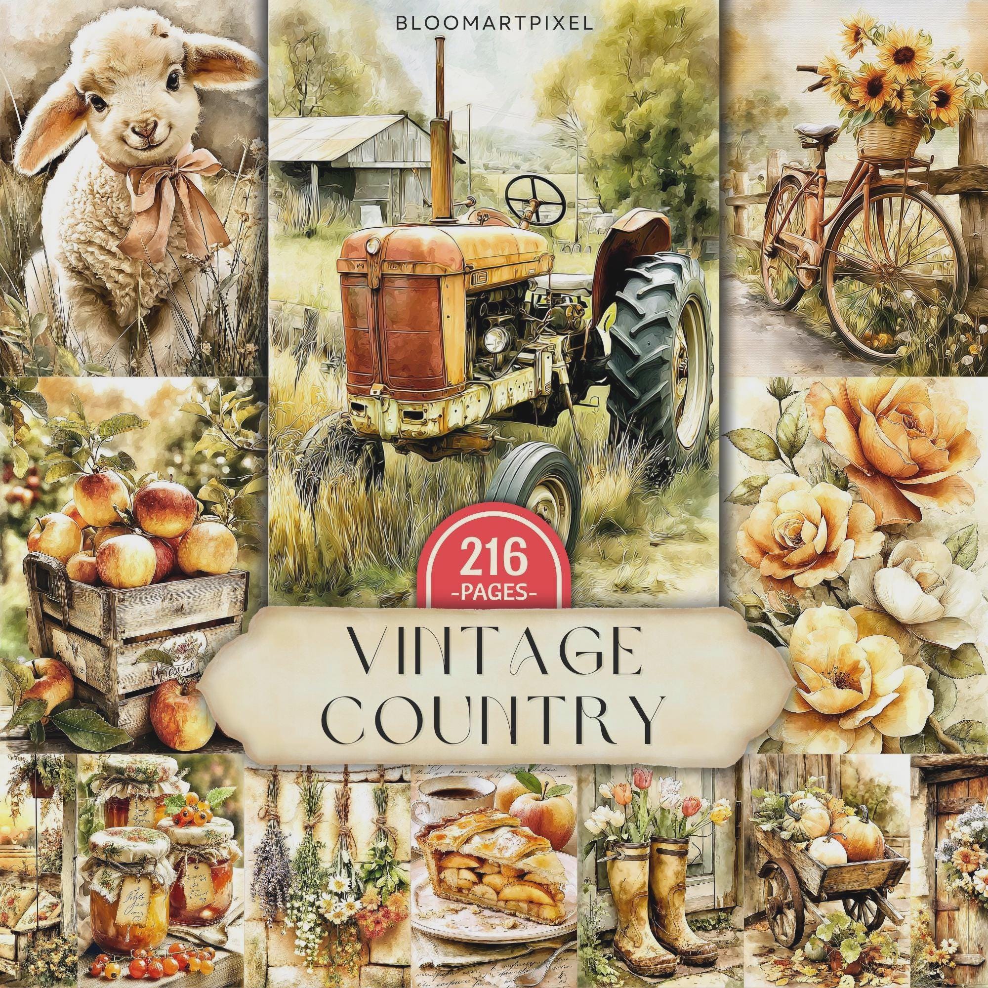 Vintage Country Junk Journal Pages, Rustic Farmhouse Scrapbook Paper ...