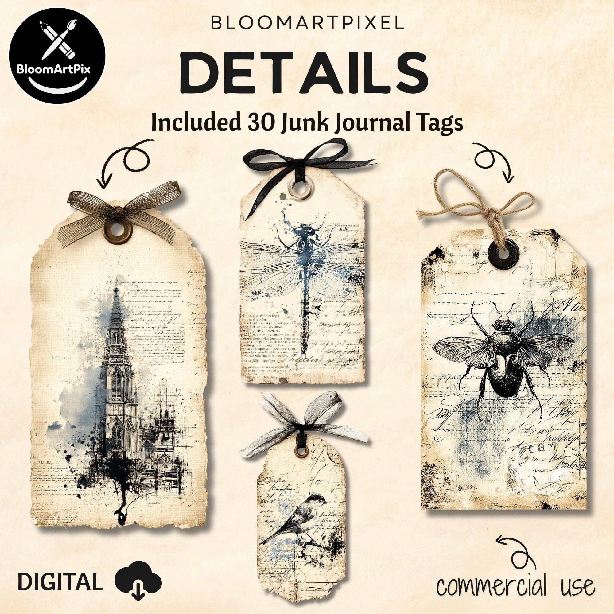 Black & White Distressed Junk Journal Kit 200 Vintage Grunge Printable ...