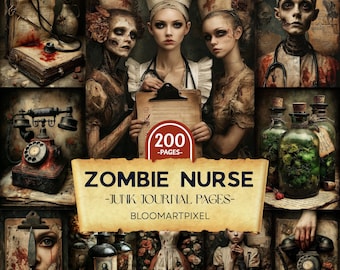 Zombieverpleegkundige junk Journal Kit Spooky Medical Ephemera Horror Hospital Vintage Art (digitale download)