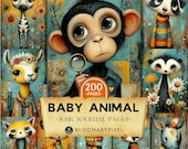 Whimsical Baby Animal Junk Journal Pages Printable Scrapbook Mixed Media Art (Digital Download)