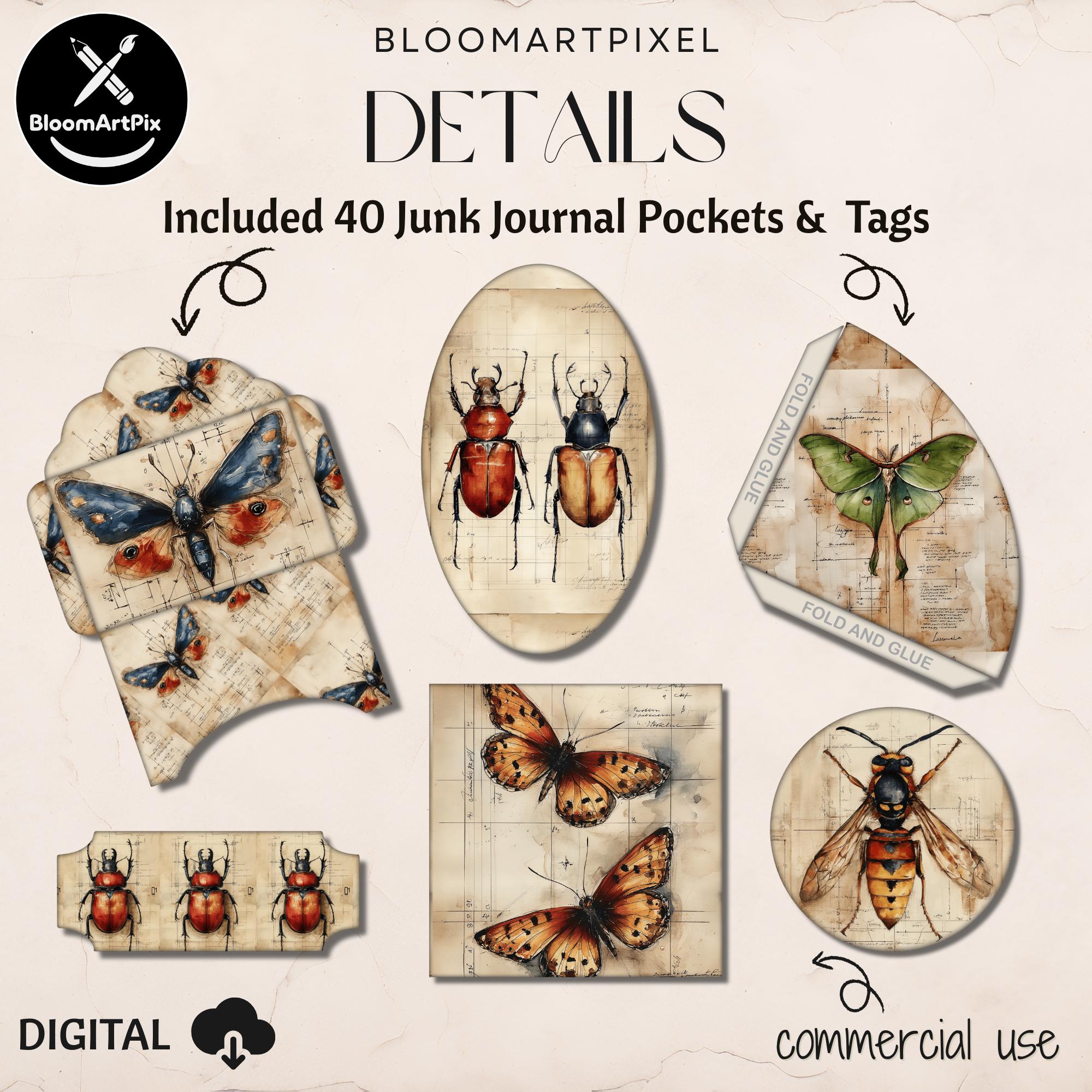 Vintage Naturalist Notes Junk Journal Kit Insect Butterfly Ephemera ...