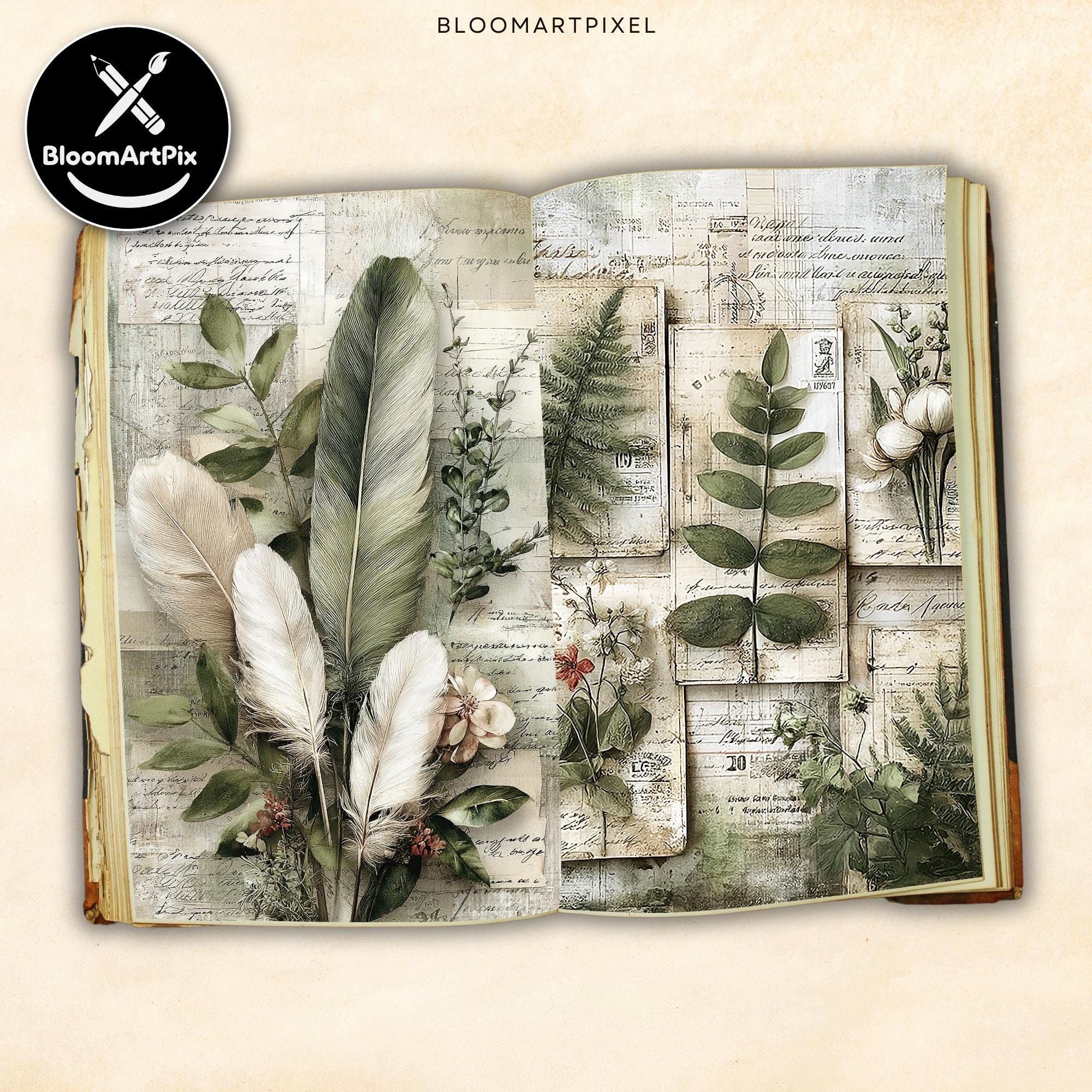 Herbal Junk Journal Pages Botanical Rustic Vintage Scrapbook Paper ...