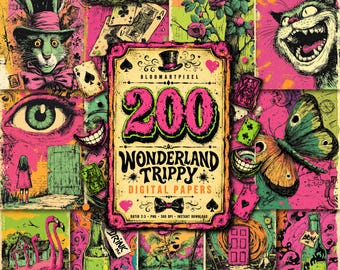 Trippy Wonderland Digital Paper Psychedelic Junk Journal Pages Surreal Fairytale (Digital Download)