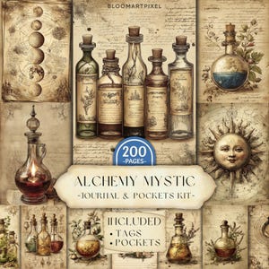 Alchemy Mystic Junk Journal Kit Vintage Apothecary Potion Pages Scrapbook (Digital Download)