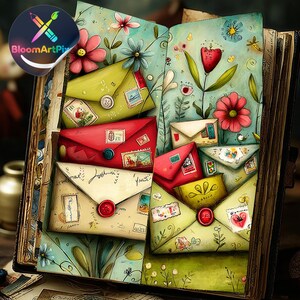 Whimsical Girl Junk Journal Pages, Flower Fairies Writing Scenes, Storybook Clipart (Digital Download) image 5