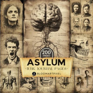 Páginas vintage de diario basura de Asylum, efímeras góticas médicas oscuras (descarga digital)