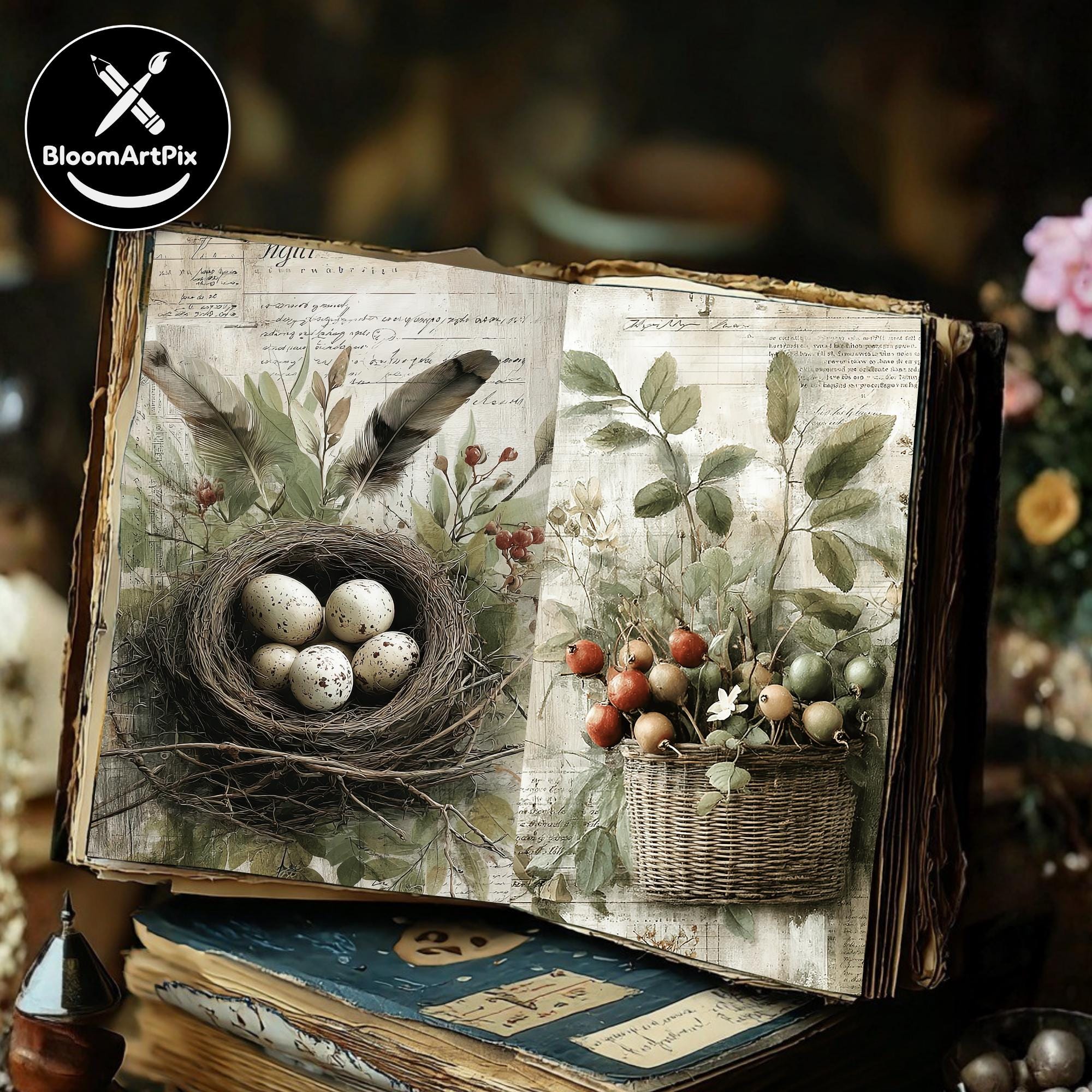 Herbal Junk Journal Pages Botanical Rustic Vintage Scrapbook Paper ...
