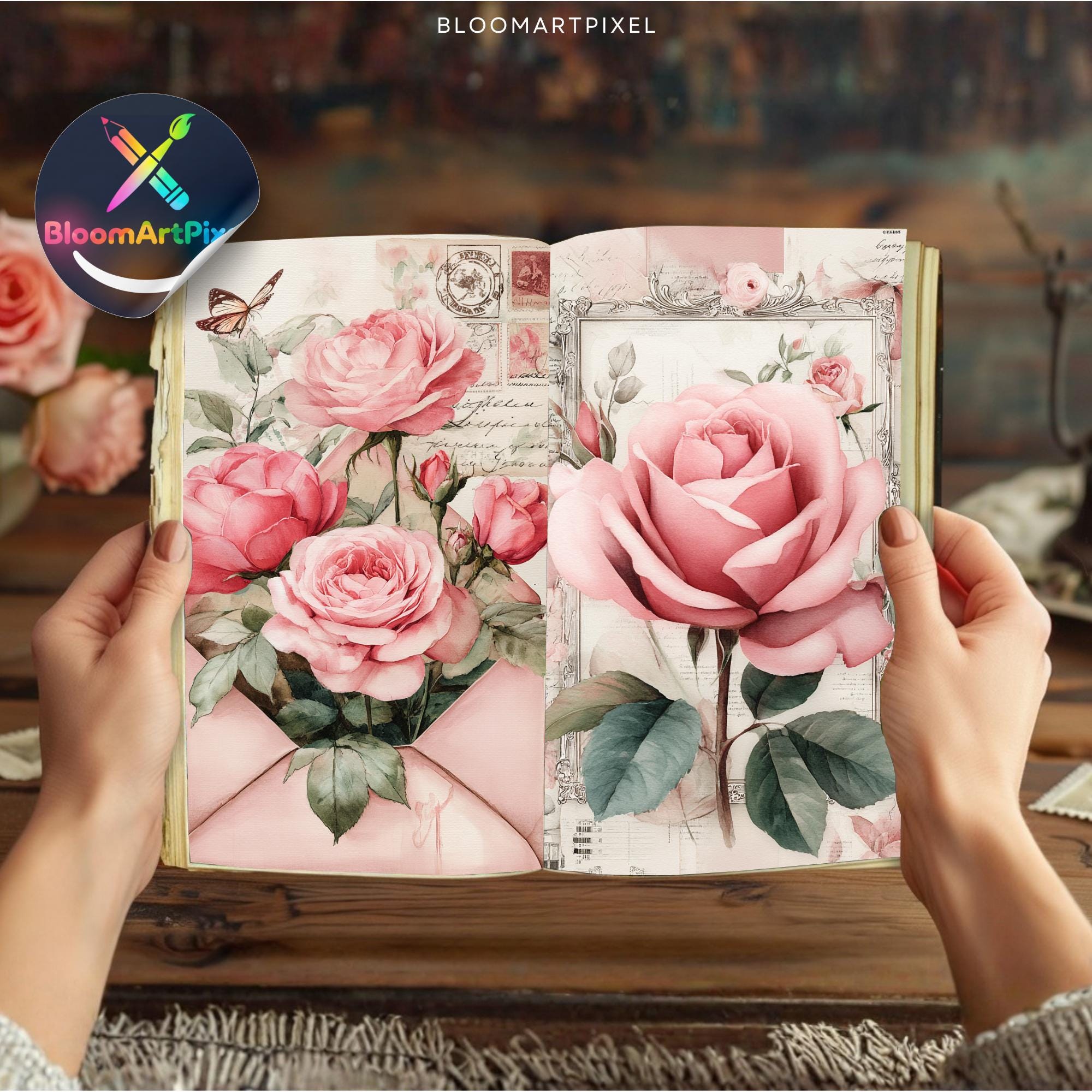 Shabby Rose Junk Journal Kit Vintage Floral Ephemera (digital Download ...