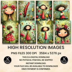 Whimsical Girl Junk Journal Pages, Flower Fairies Writing Scenes, Storybook Clipart (Digital Download) image 10