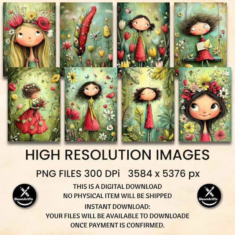 Whimsical Girl Junk Journal Pages, Flower Fairies Writing Scenes, Storybook Clipart (Digital Download) image 10