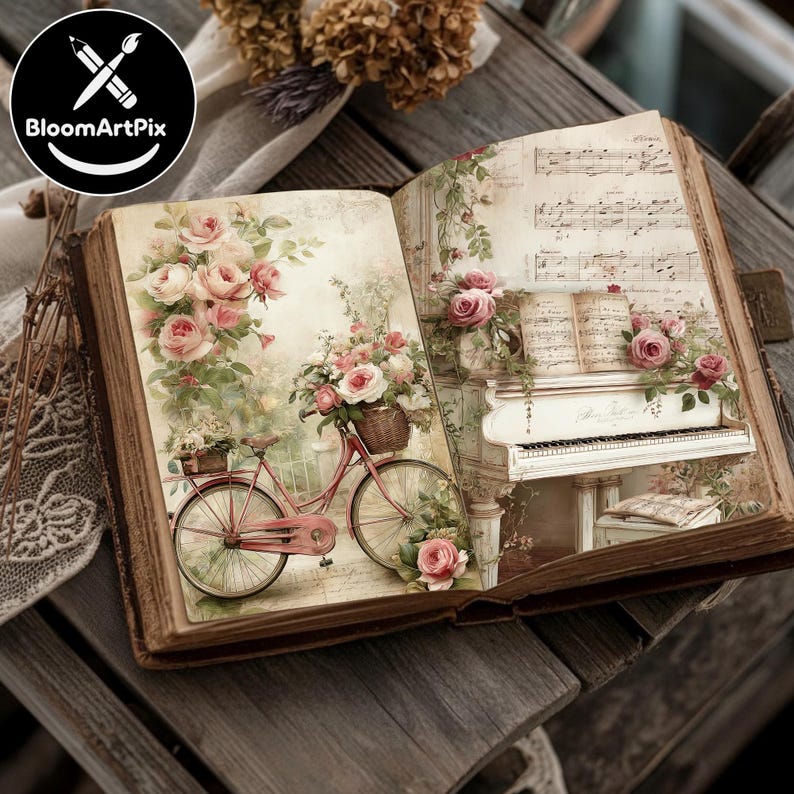 Pages Shabby Chic Junk Journal Kit Pink Floral Vintage Ephemera ...