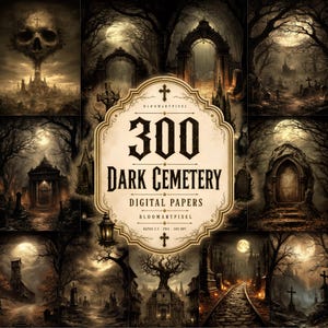 Dark Cemetery Digital Papers Gothic Junk Journal Spooky Scrapbook Backgrounds (Digital Download)
