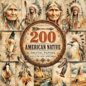 Native American Junk Journal Kit, Vintage Tribal Digitalt Papper, Historisk Konst (Digital Nedladdning)